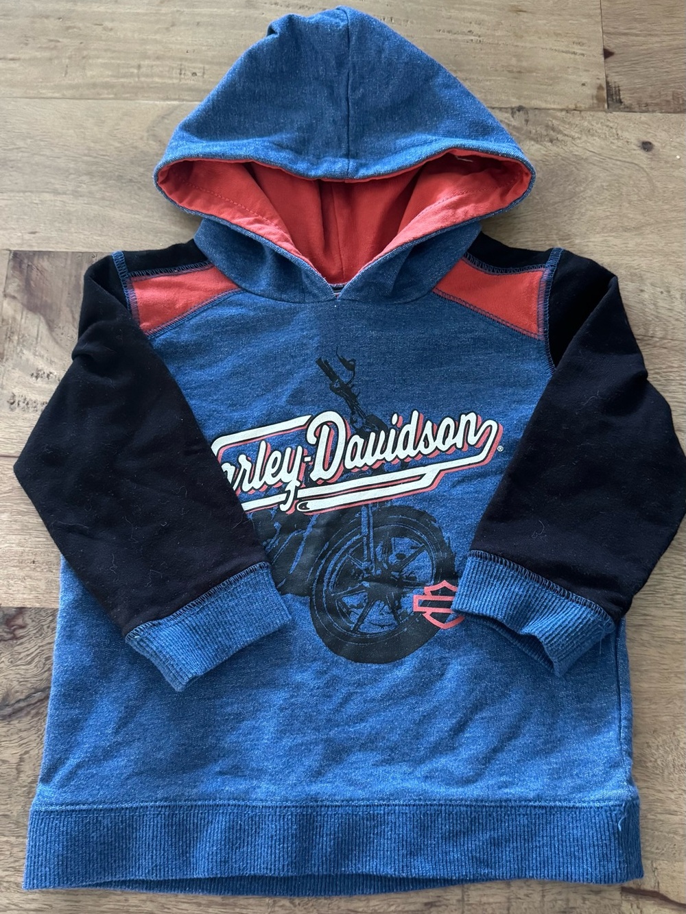 Harley-Davidson Boys' Blue & Black Hooded Pullover sz 18 months moto graphic